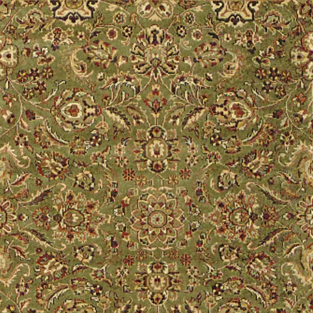 8' X 10' Green And Tan Wool Oriental Hand Knotted Area Rug With Fringe Homeroots Home Decor