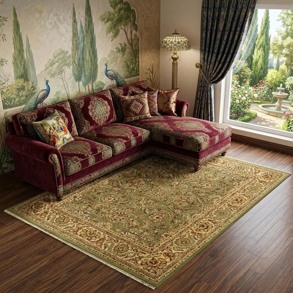 8' X 10' Green And Tan Wool Oriental Hand Knotted Area Rug With Fringe Homeroots Home Decor