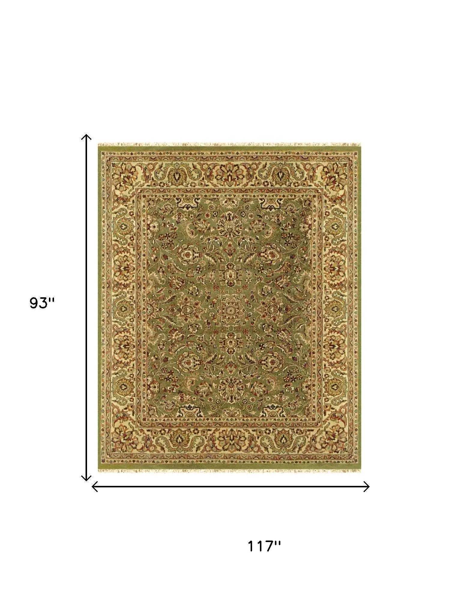8' X 10' Green And Tan Wool Oriental Hand Knotted Area Rug With Fringe Homeroots Home Decor