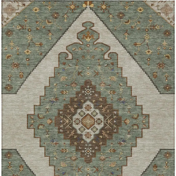 8' X 10' Green And Taupe Geometric Washable Indoor Outdoor Area Rug Homeroots Outdoor
