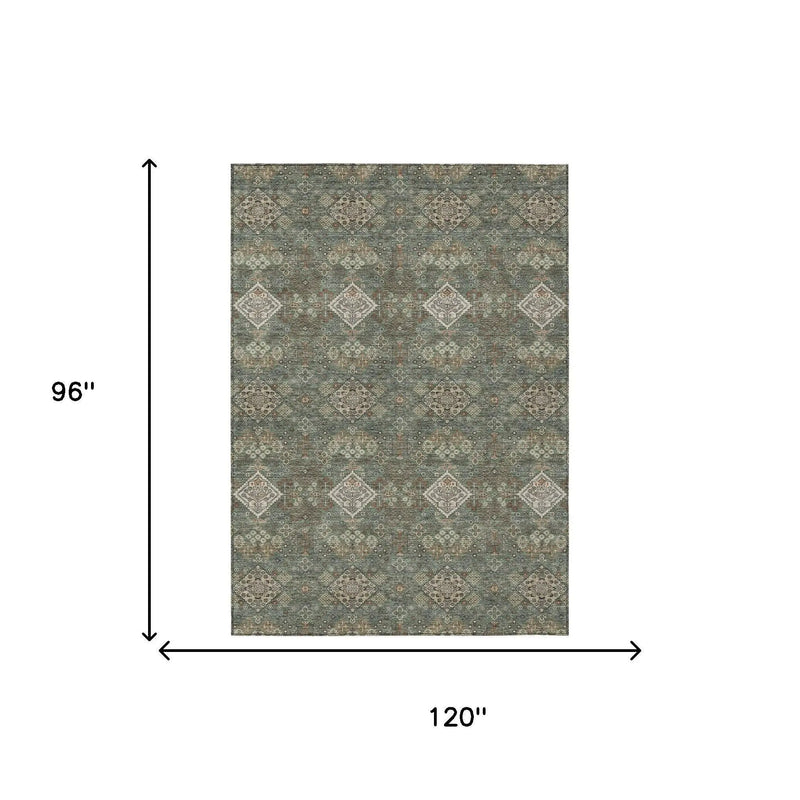 8' X 10' Green And Taupe Geometric Washable Indoor Outdoor Area Rug Homeroots Outdoor