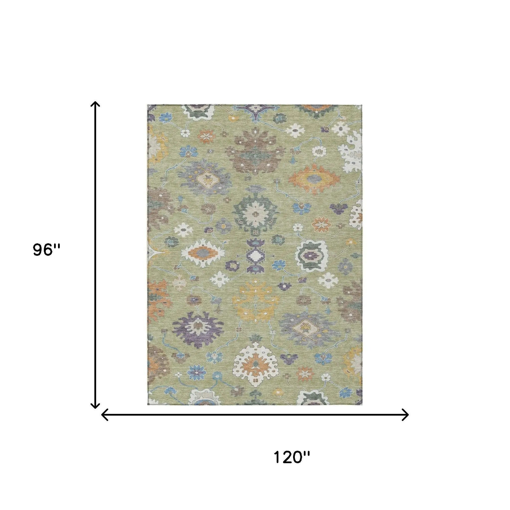 8' X 10' Green And Taupe Oriental Washable Indoor Outdoor Area Rug Homeroots Outdoor