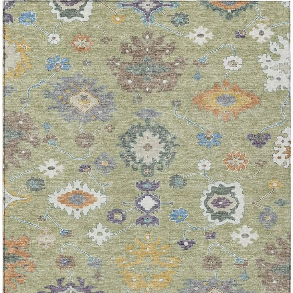 8' X 10' Green And Taupe Oriental Washable Indoor Outdoor Area Rug Homeroots Outdoor