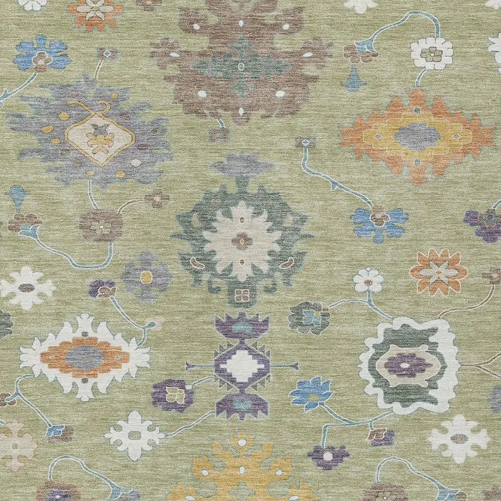 8' X 10' Green And Taupe Oriental Washable Indoor Outdoor Area Rug Homeroots Outdoor