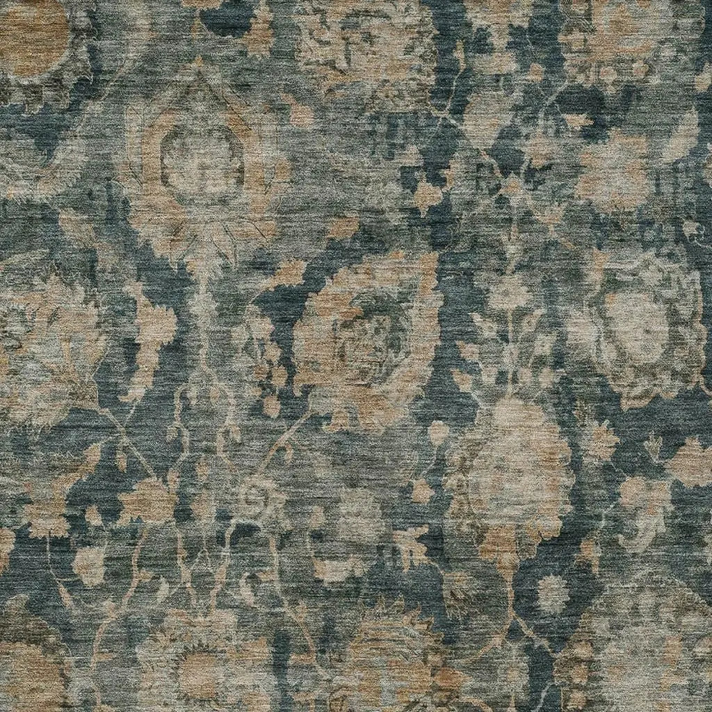 8' X 10' Green And Teal Blue Botanical Leaves Washable Indoor Outdoor Area Rug Homeroots Outdoor