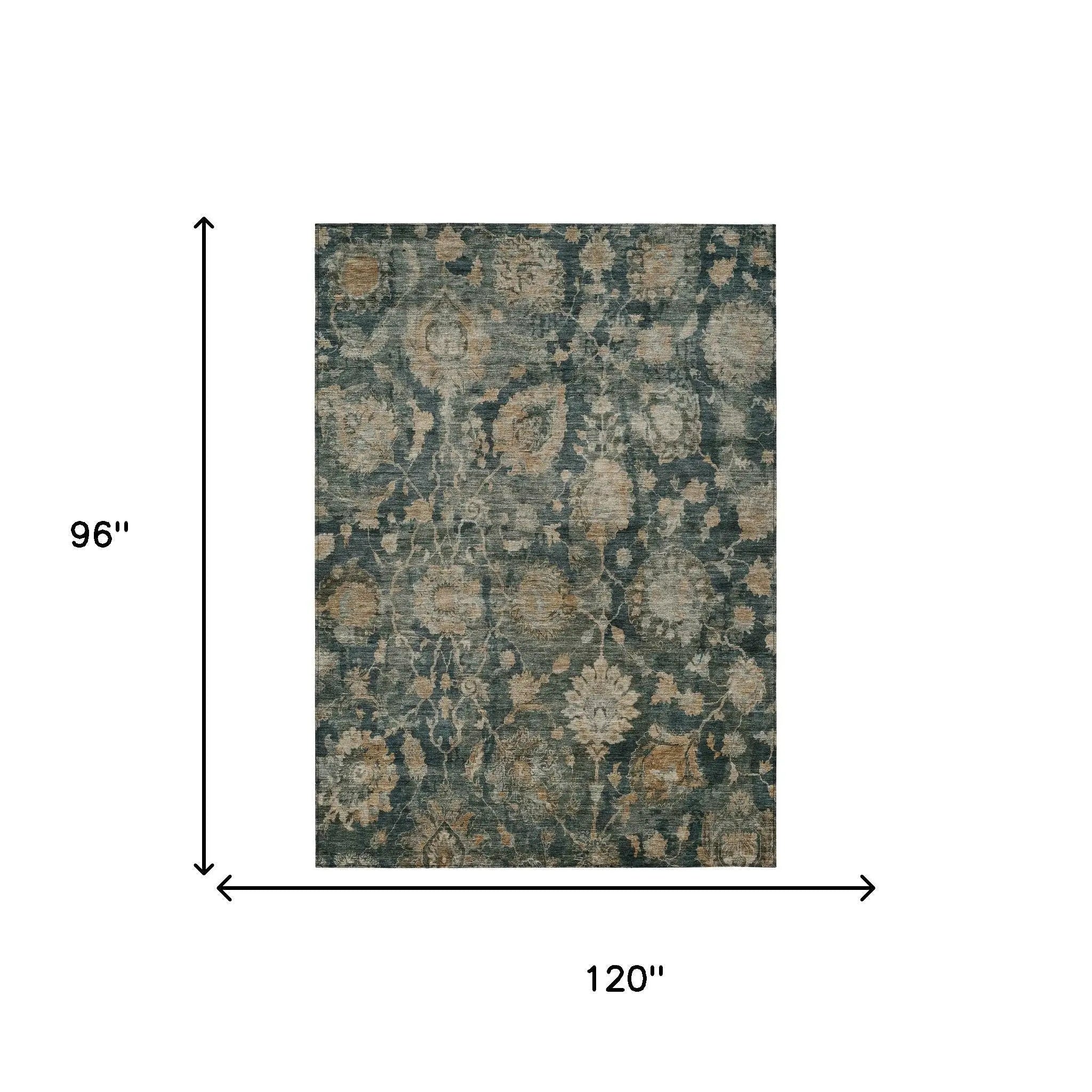 8' X 10' Green And Teal Blue Botanical Leaves Washable Indoor Outdoor Area Rug Homeroots Outdoor
