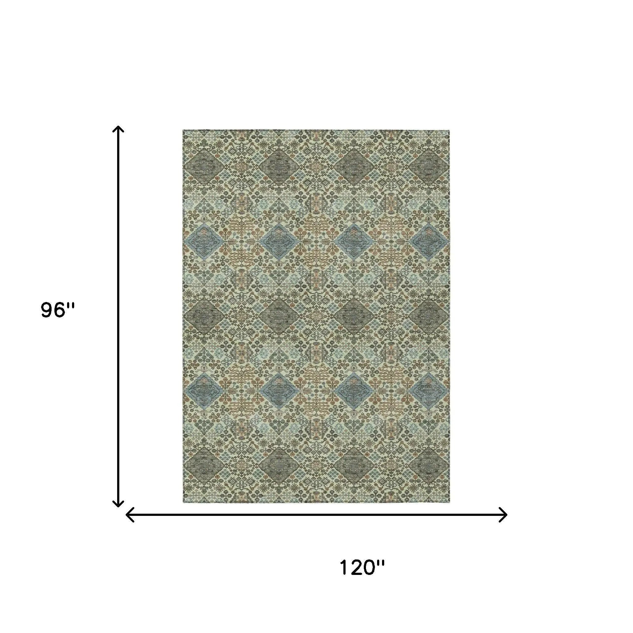 8' X 10' Green And Teal Blue Geometric Washable Indoor Outdoor Area Rug Homeroots Outdoor