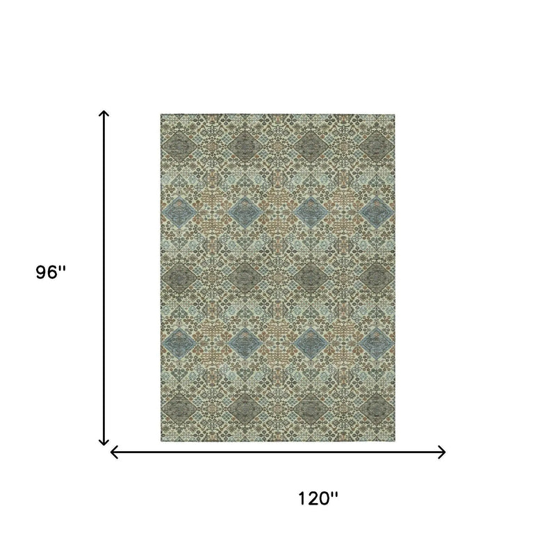 8' X 10' Green And Teal Blue Geometric Washable Indoor Outdoor Area Rug Homeroots Outdoor