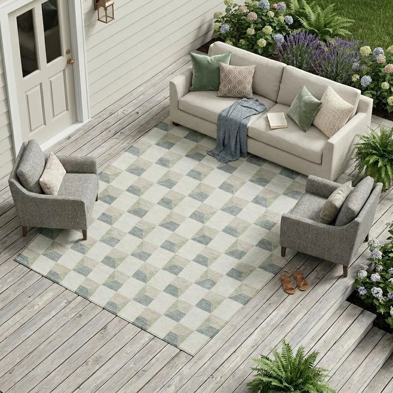 8' X 10' Green And Teal Blue Geometric Washable Indoor Outdoor Area Rug Homeroots Outdoor