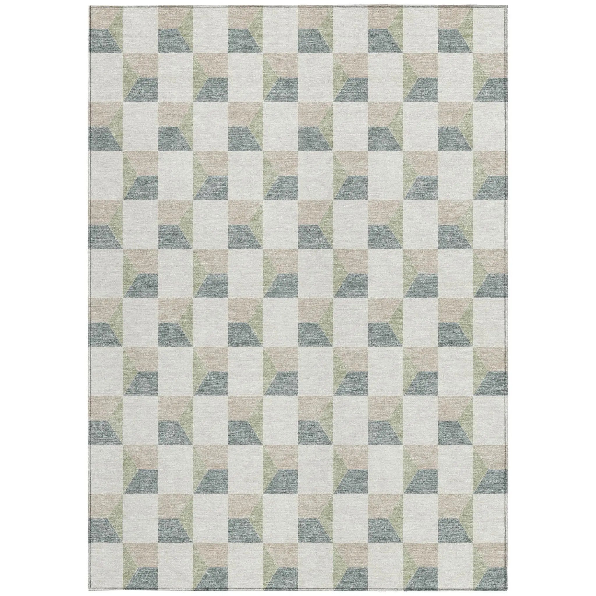 8' X 10' Green And Teal Blue Geometric Washable Indoor Outdoor Area Rug Homeroots Outdoor