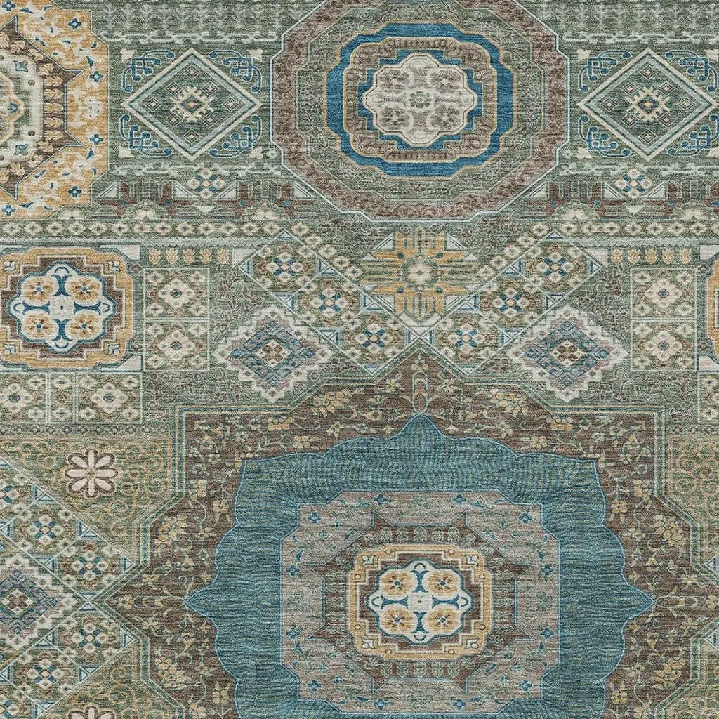 8' X 10' Green And Teal Blue Oriental Washable Indoor Outdoor Area Rug Homeroots Outdoor