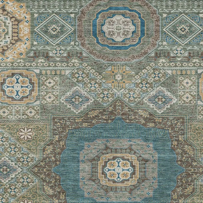 8' X 10' Green And Teal Blue Oriental Washable Indoor Outdoor Area Rug Homeroots Outdoor