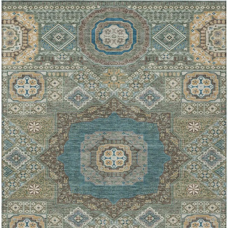 8' X 10' Green And Teal Blue Oriental Washable Indoor Outdoor Area Rug Homeroots Outdoor