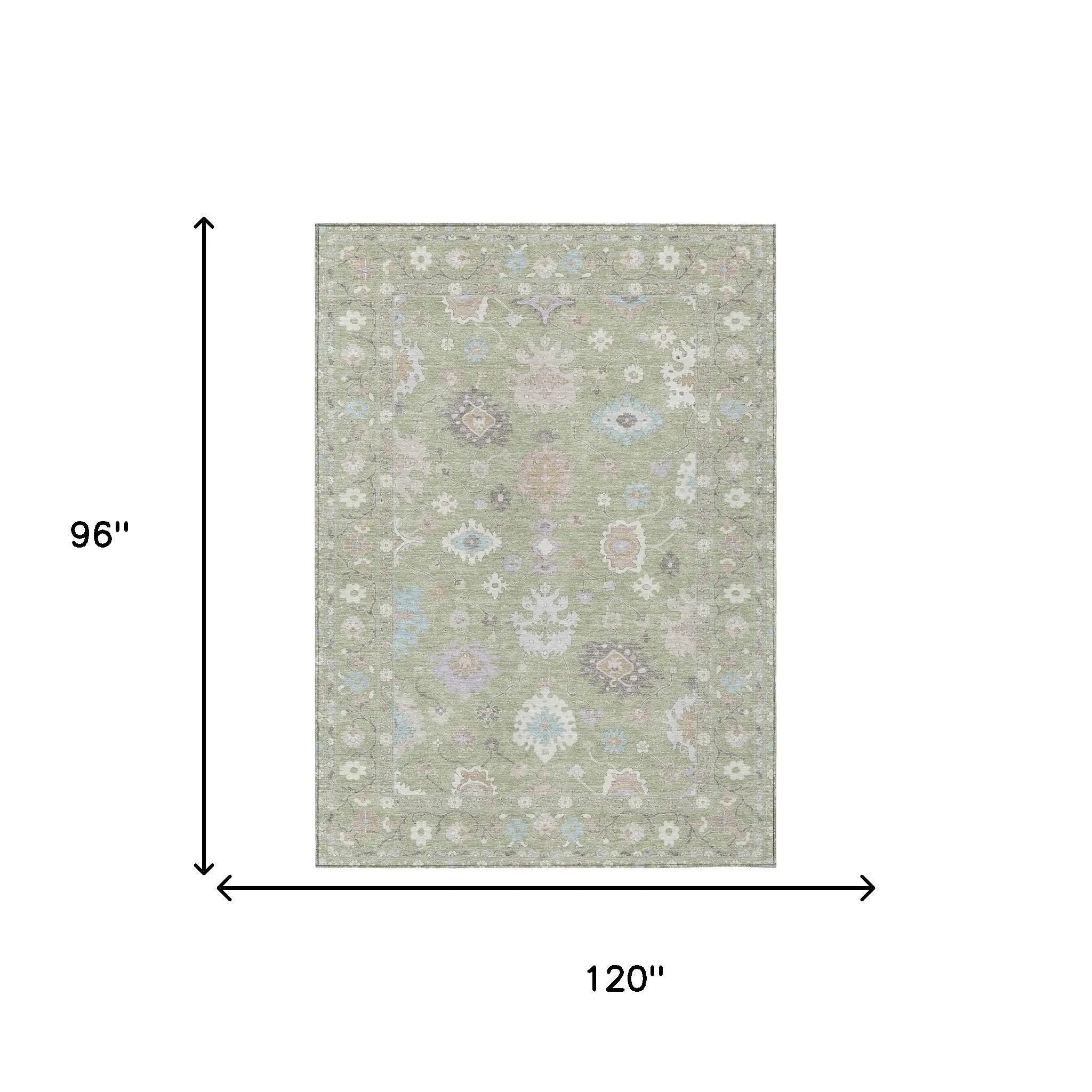 8' X 10' Green And Teal Blue Oriental Washable Indoor Outdoor Area Rug Homeroots Outdoor