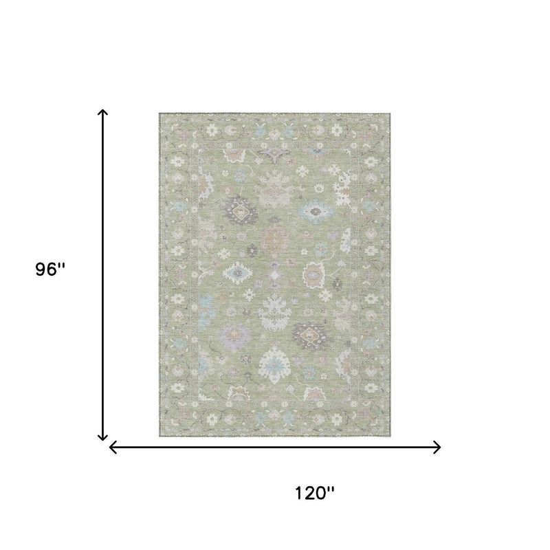 8' X 10' Green And Teal Blue Oriental Washable Indoor Outdoor Area Rug Homeroots Outdoor