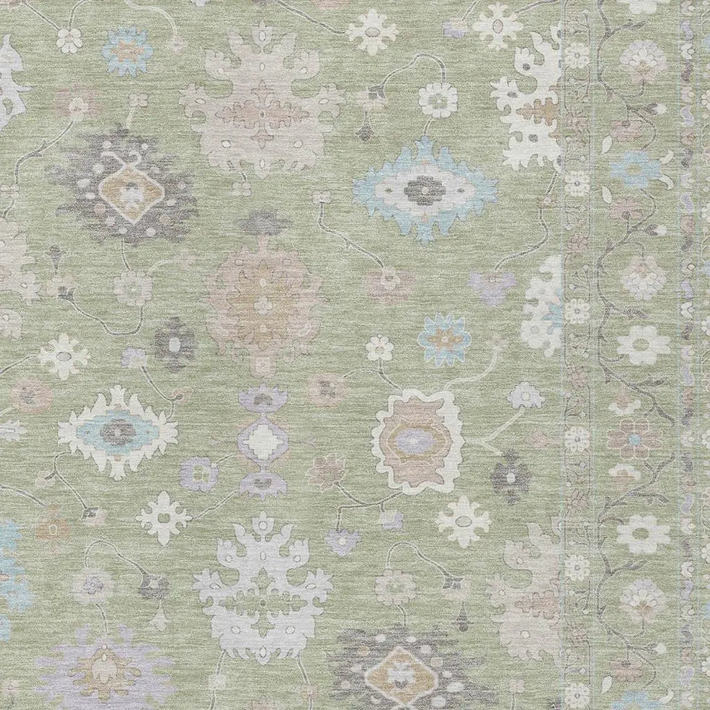 8' X 10' Green And Teal Blue Oriental Washable Indoor Outdoor Area Rug Homeroots Outdoor