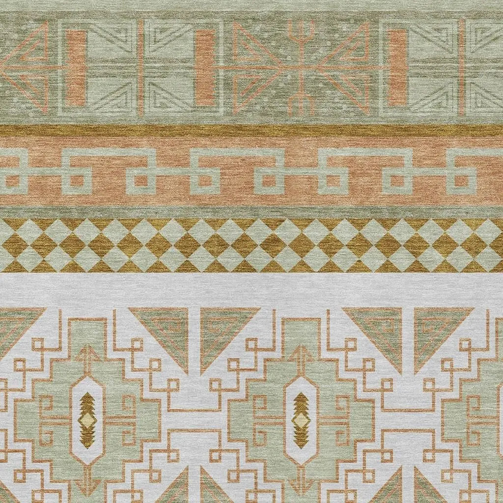 8' X 10' Green And Teal Blue Tribal Washable Indoor Outdoor Area Rug Homeroots Outdoor