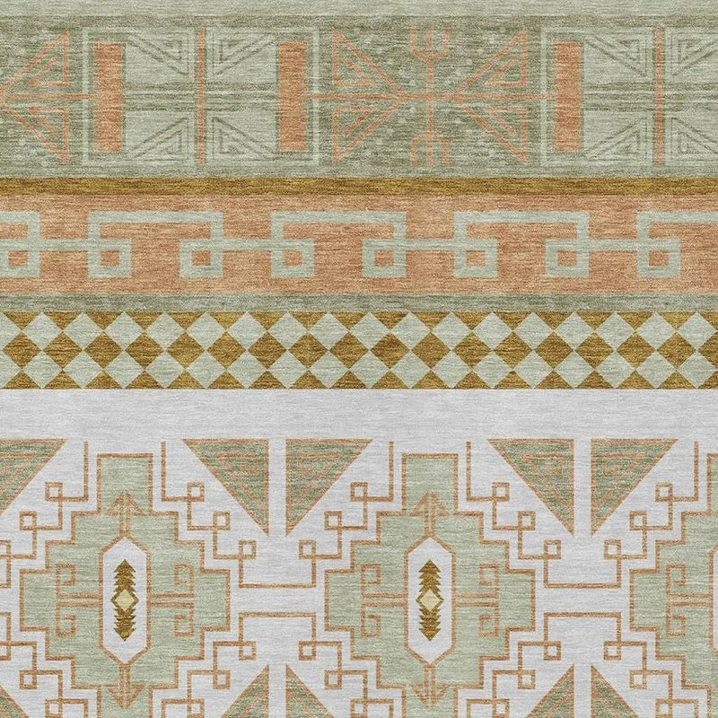 8' X 10' Green And Teal Blue Tribal Washable Indoor Outdoor Area Rug Homeroots Outdoor
