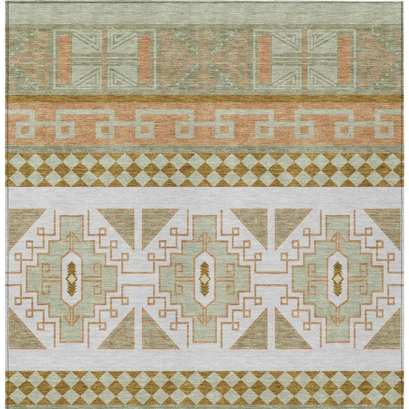 8' X 10' Green And Teal Blue Tribal Washable Indoor Outdoor Area Rug Homeroots Outdoor