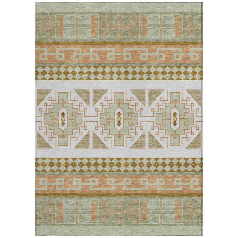 8' X 10' Green And Teal Blue Tribal Washable Indoor Outdoor Area Rug Homeroots Outdoor
