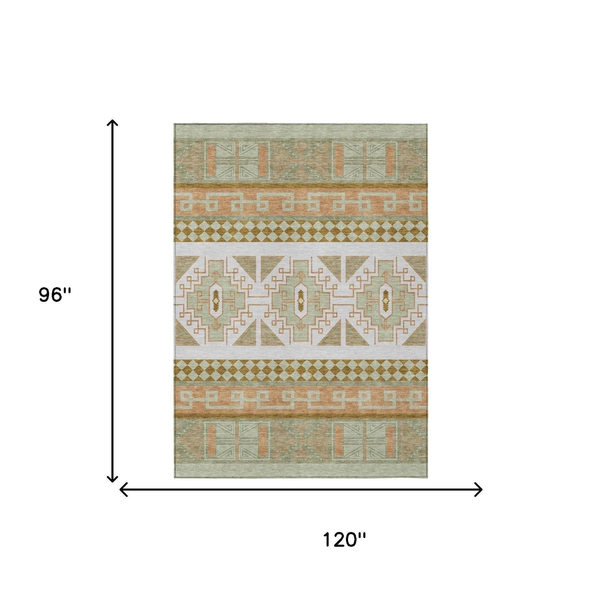 8' X 10' Green And Teal Blue Tribal Washable Indoor Outdoor Area Rug Homeroots Outdoor