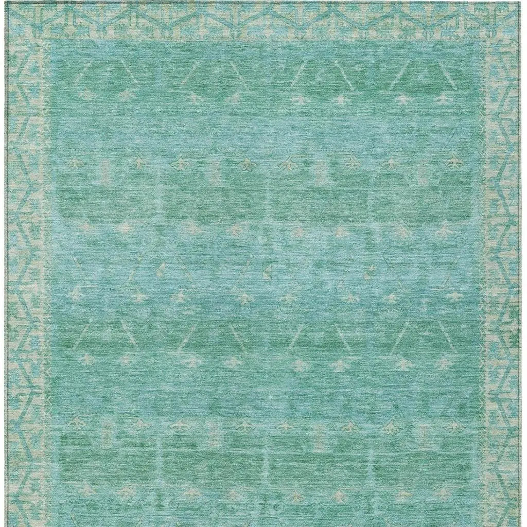 8' X 10' Green And Teal Blue Tribal Washable Indoor Outdoor Area Rug Homeroots Outdoor