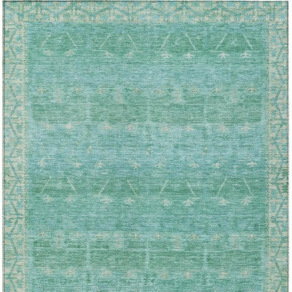 8' X 10' Green And Teal Blue Tribal Washable Indoor Outdoor Area Rug Homeroots Outdoor