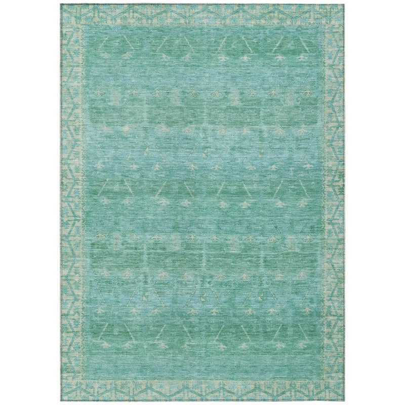 8' X 10' Green And Teal Blue Tribal Washable Indoor Outdoor Area Rug Homeroots Outdoor