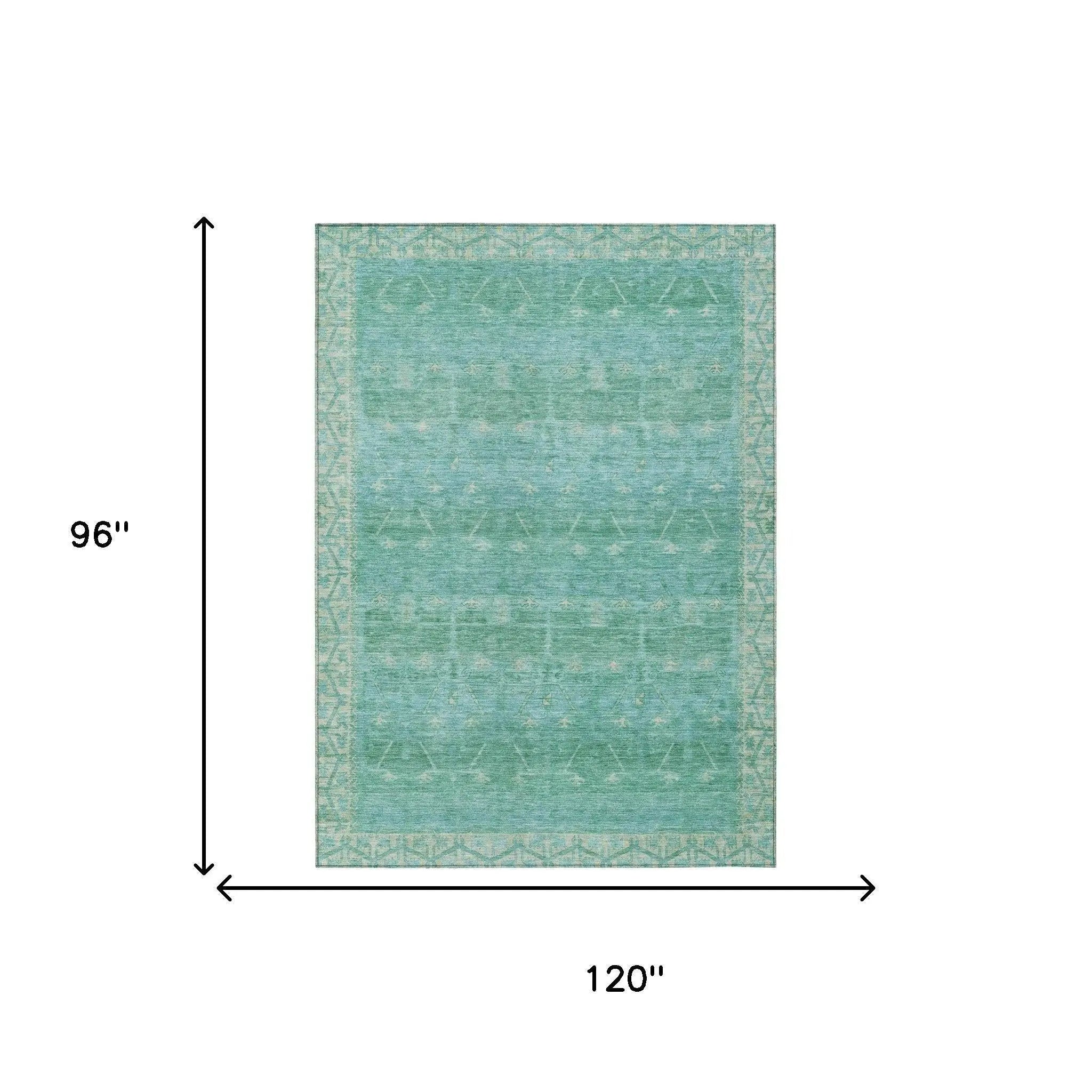 8' X 10' Green And Teal Blue Tribal Washable Indoor Outdoor Area Rug Homeroots Outdoor