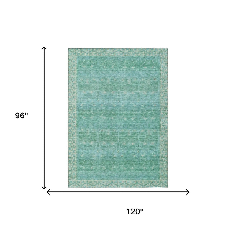 8' X 10' Green And Teal Blue Tribal Washable Indoor Outdoor Area Rug Homeroots Outdoor