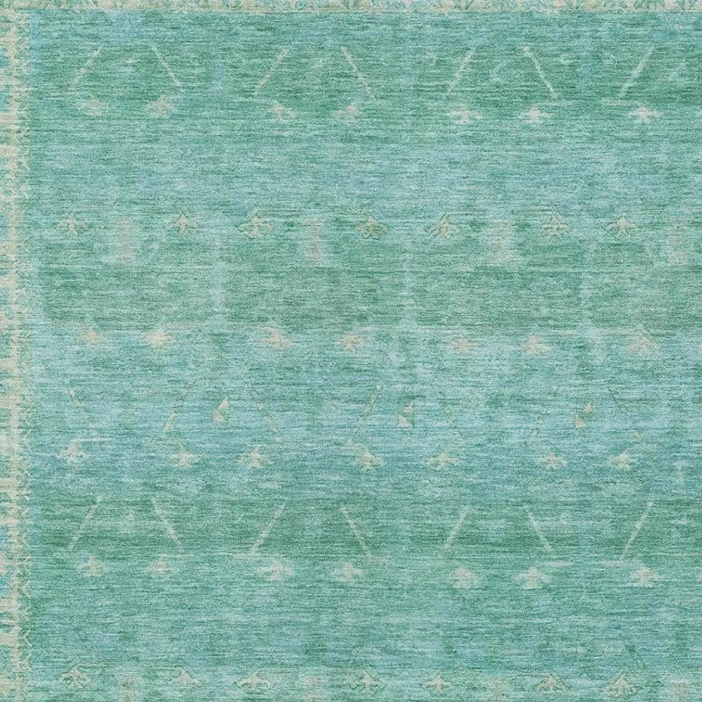 8' X 10' Green And Teal Blue Tribal Washable Indoor Outdoor Area Rug Homeroots Outdoor