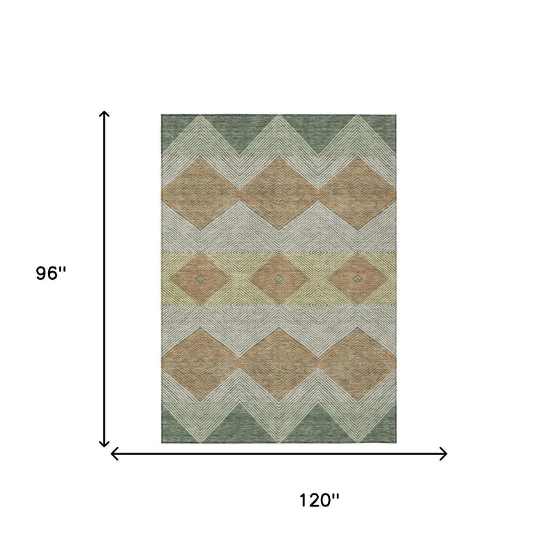 8' X 10' Green And Wheat Geometric Washable Indoor Outdoor Area Rug Homeroots Outdoor