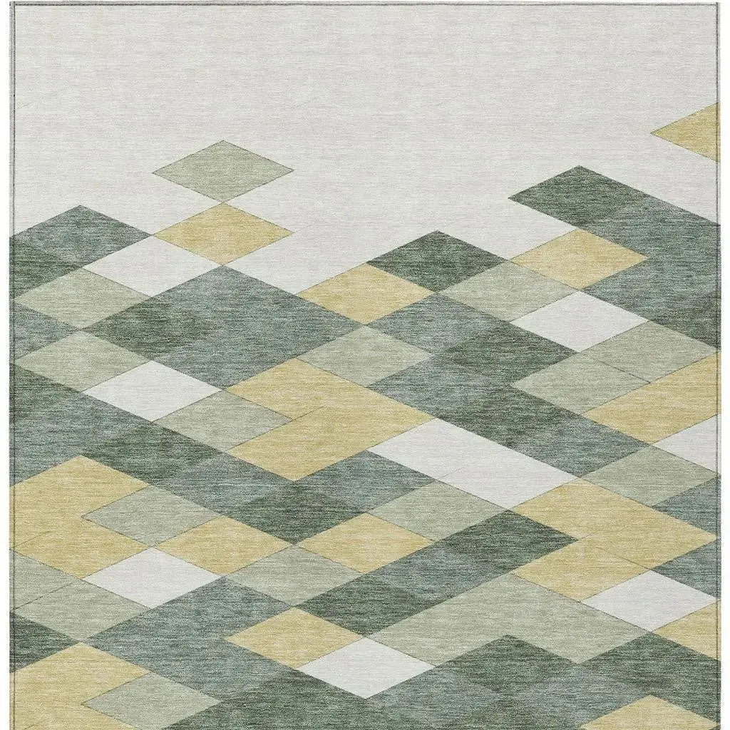 8' X 10' Green And Wheat Geometric Washable Indoor Outdoor Area Rug Homeroots Outdoor