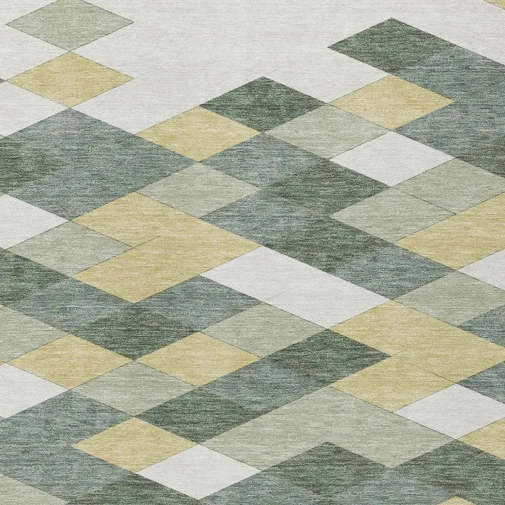 8' X 10' Green And Wheat Geometric Washable Indoor Outdoor Area Rug Homeroots Outdoor