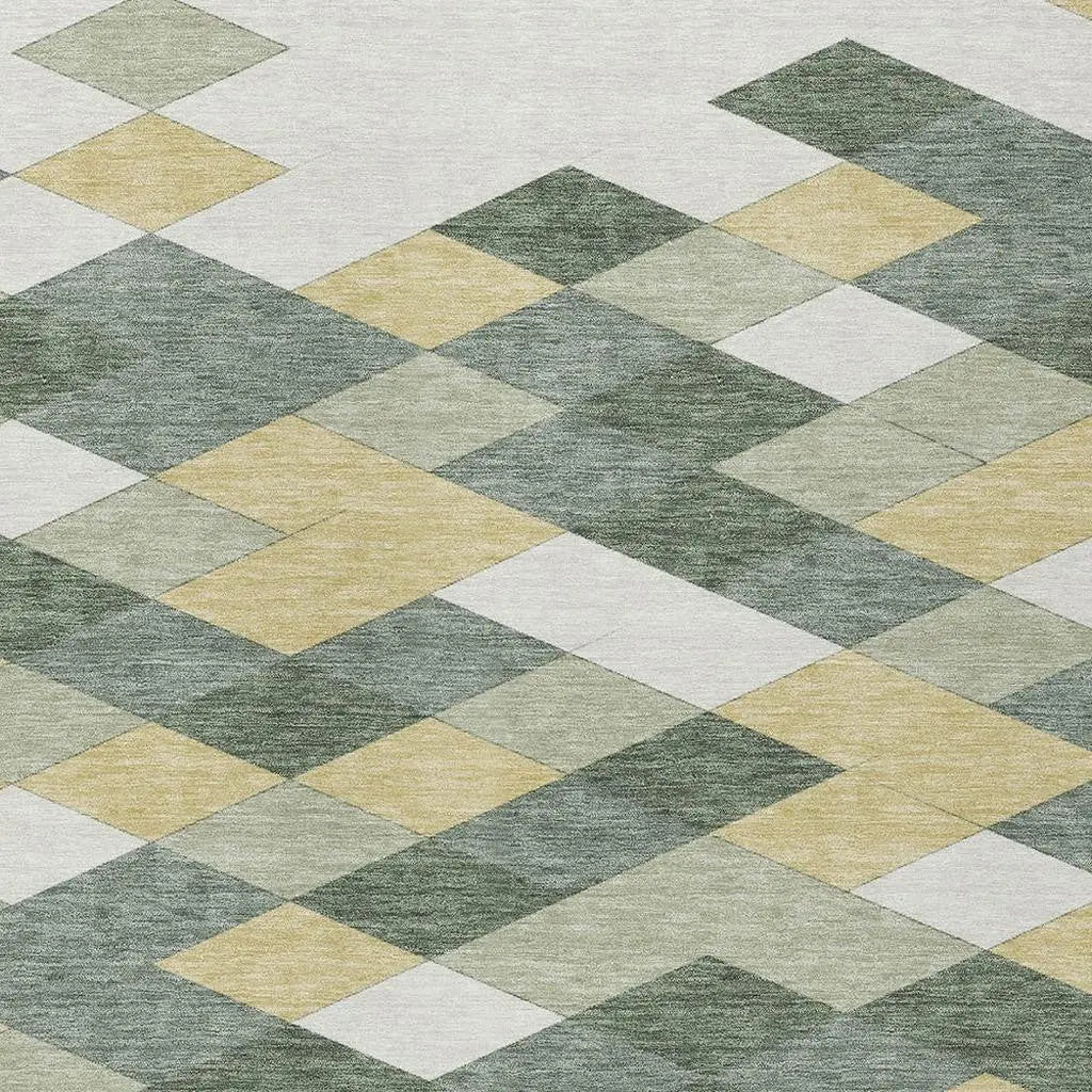 8' X 10' Green And Wheat Geometric Washable Indoor Outdoor Area Rug Homeroots Outdoor
