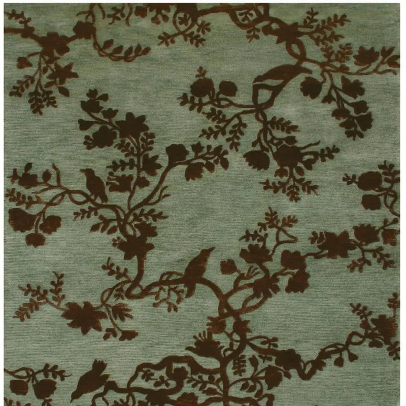 8' X 10' Green Blue And Brown Wool Floral Hand Knotted Area Rug Homeroots Home Decor