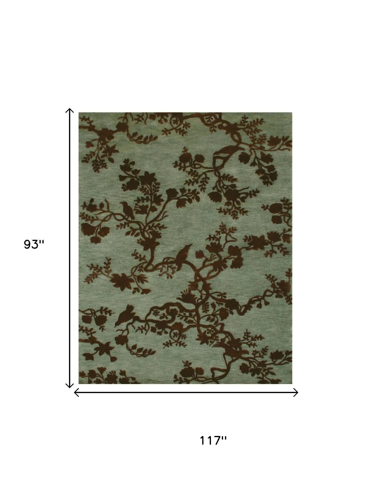 8' X 10' Green Blue And Brown Wool Floral Hand Knotted Area Rug Homeroots Home Decor