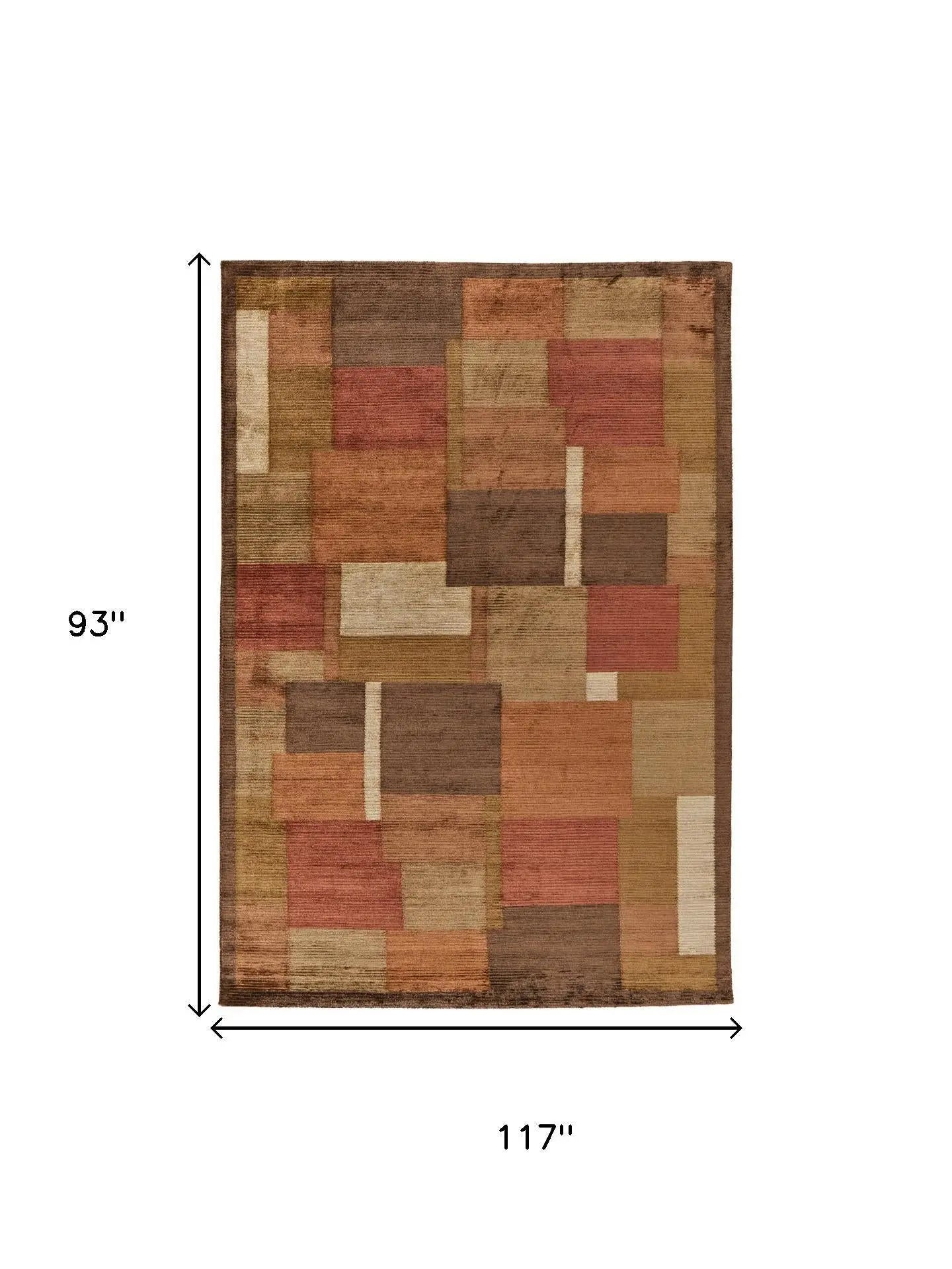 8' X 10' Green Brown And Orange Checkered Hand Knotted Area Rug Homeroots Home Decor