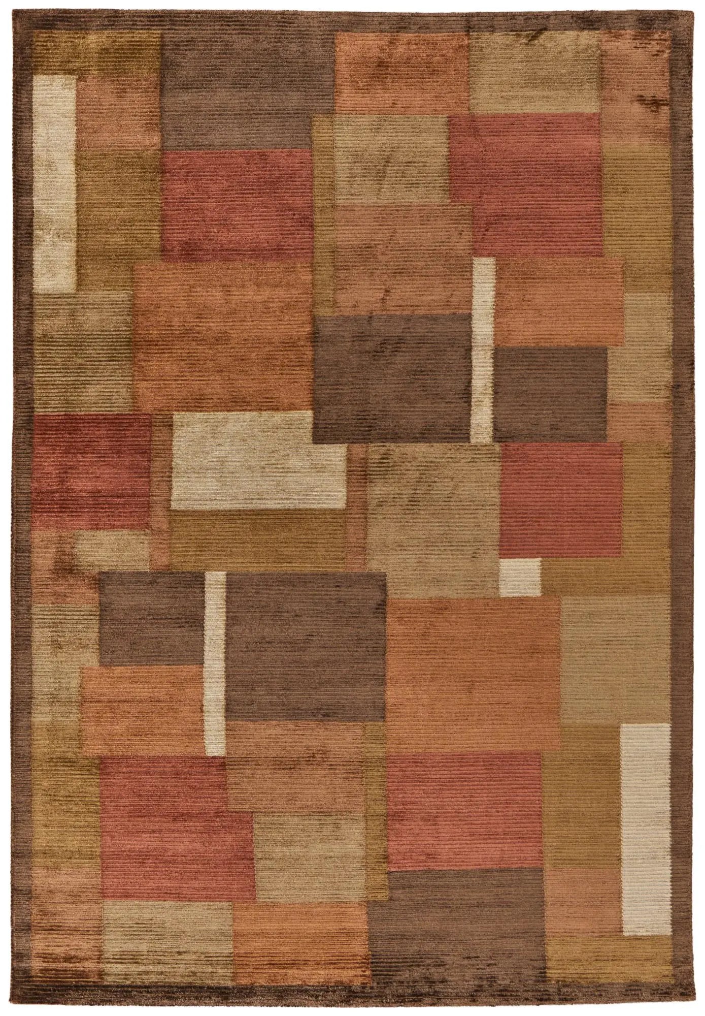 8' X 10' Green Brown And Orange Checkered Hand Knotted Area Rug Homeroots Home Decor