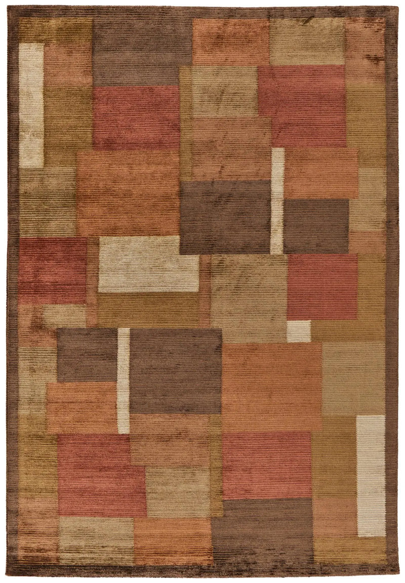 8' X 10' Green Brown And Orange Checkered Hand Knotted Area Rug Homeroots Home Decor