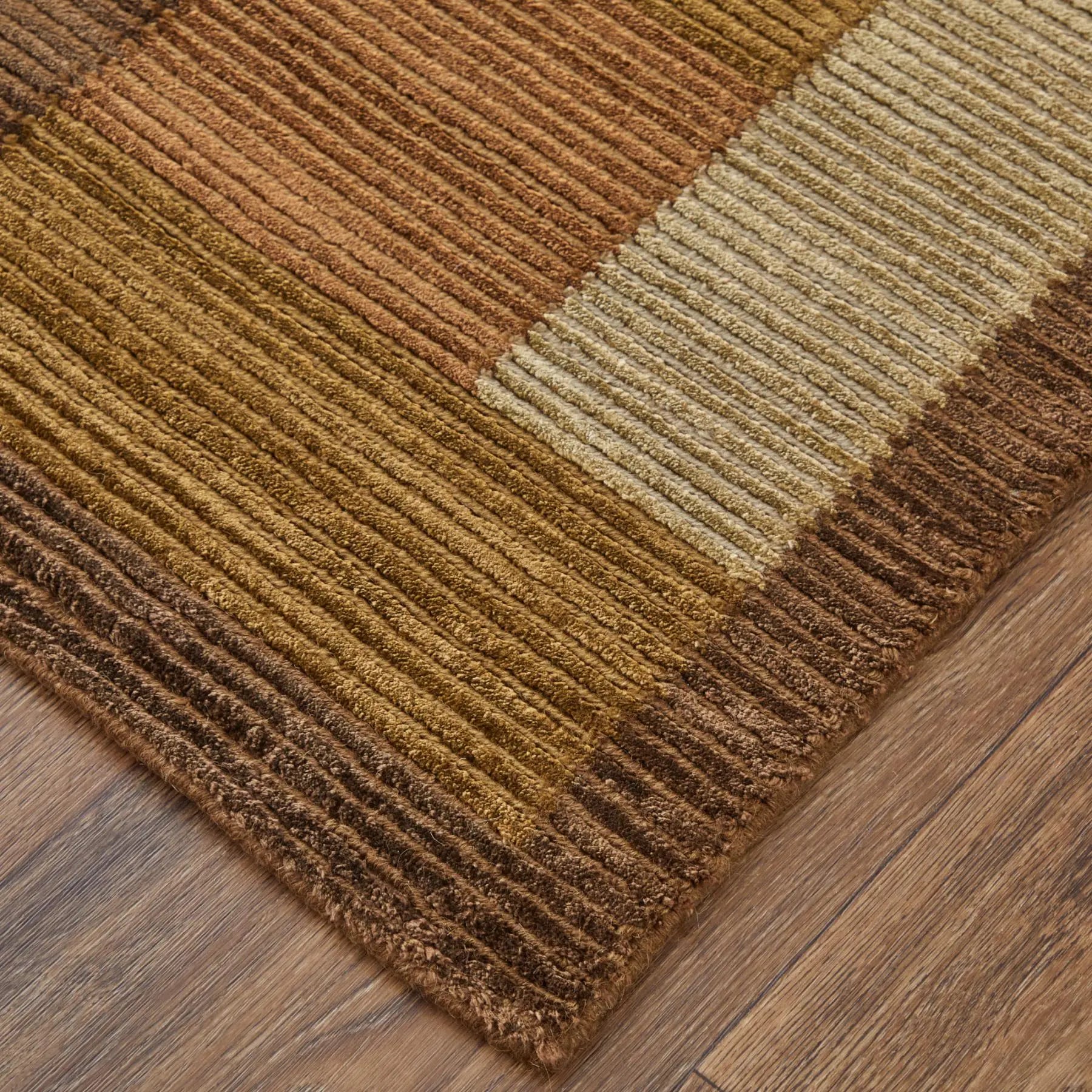 8' X 10' Green Brown And Orange Checkered Hand Knotted Area Rug Homeroots Home Decor