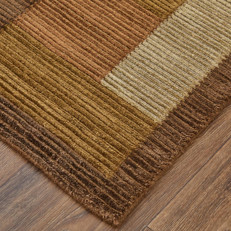 8' X 10' Green Brown And Orange Checkered Hand Knotted Area Rug Homeroots Home Decor