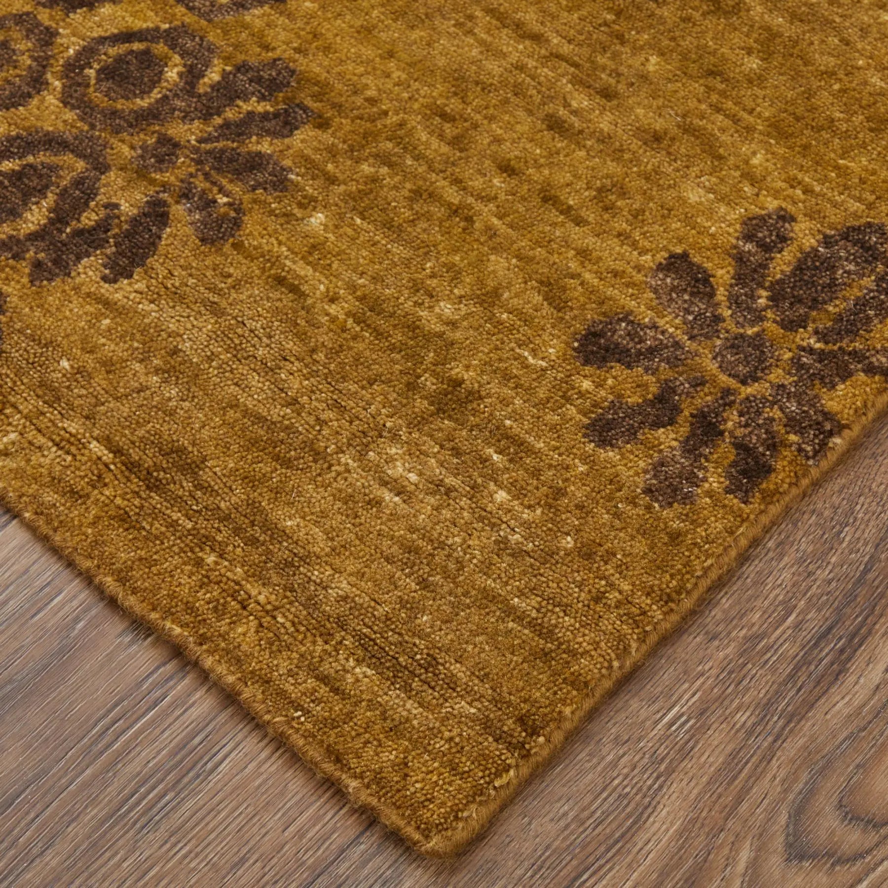 8' X 10' Green Brown And Orange Wool Floral Hand Knotted Area Rug Homeroots Home Decor