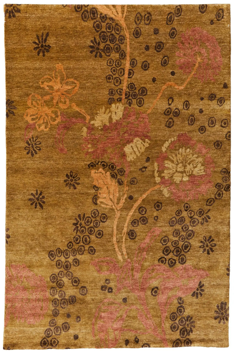 8' X 10' Green Brown And Orange Wool Floral Hand Knotted Area Rug Homeroots Home Decor