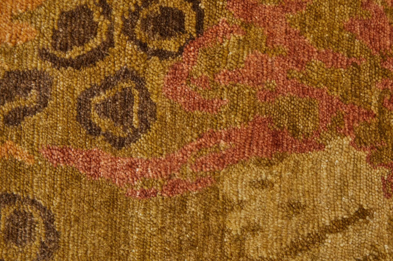 8' X 10' Green Brown And Orange Wool Floral Hand Knotted Area Rug Homeroots Home Decor