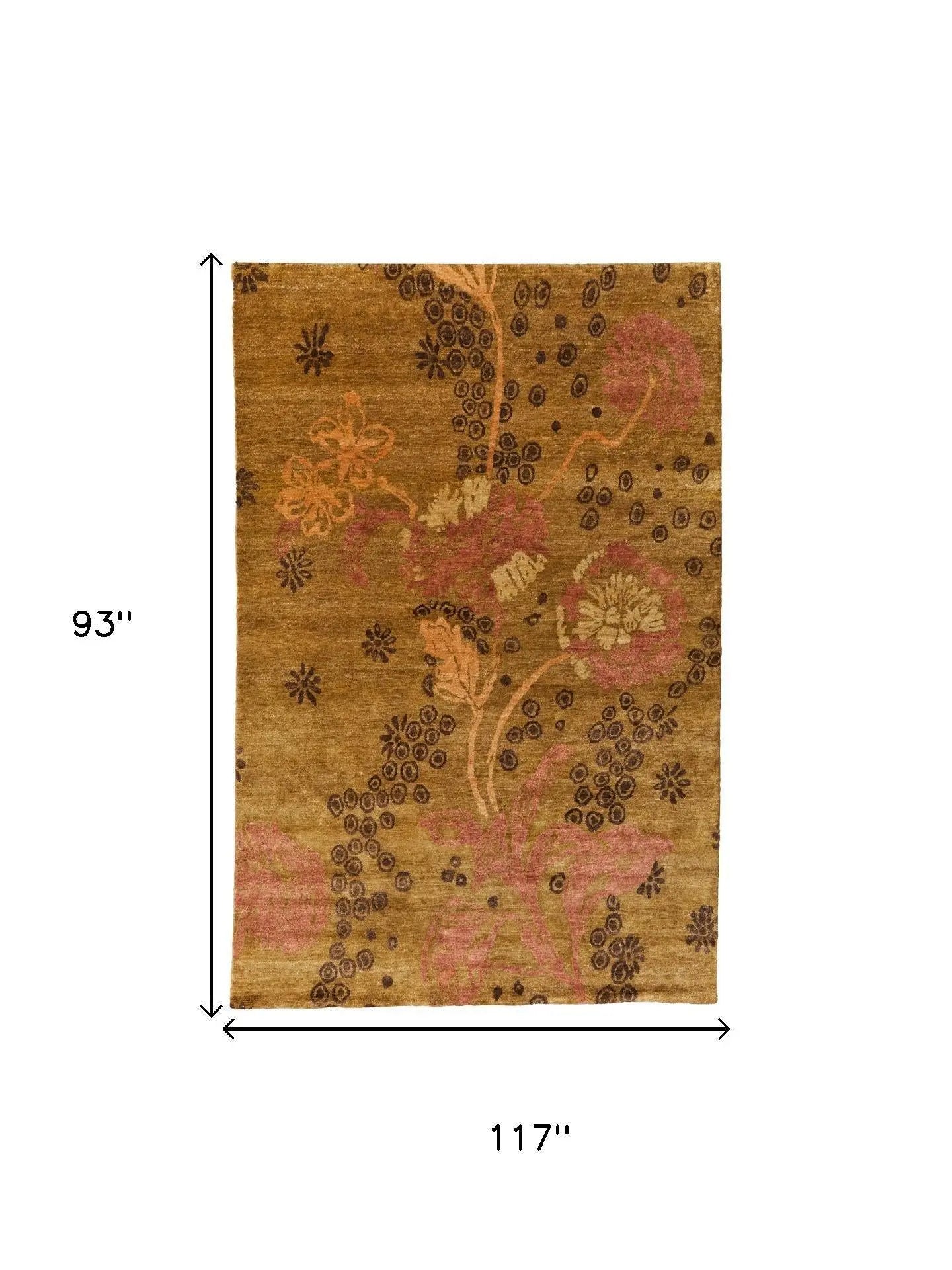 8' X 10' Green Brown And Orange Wool Floral Hand Knotted Area Rug Homeroots Home Decor