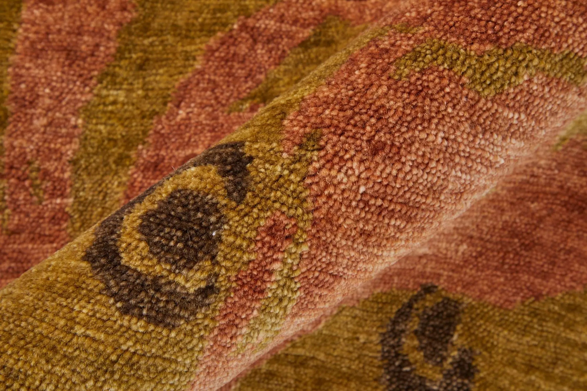 8' X 10' Green Brown And Orange Wool Floral Hand Knotted Area Rug Homeroots Home Decor