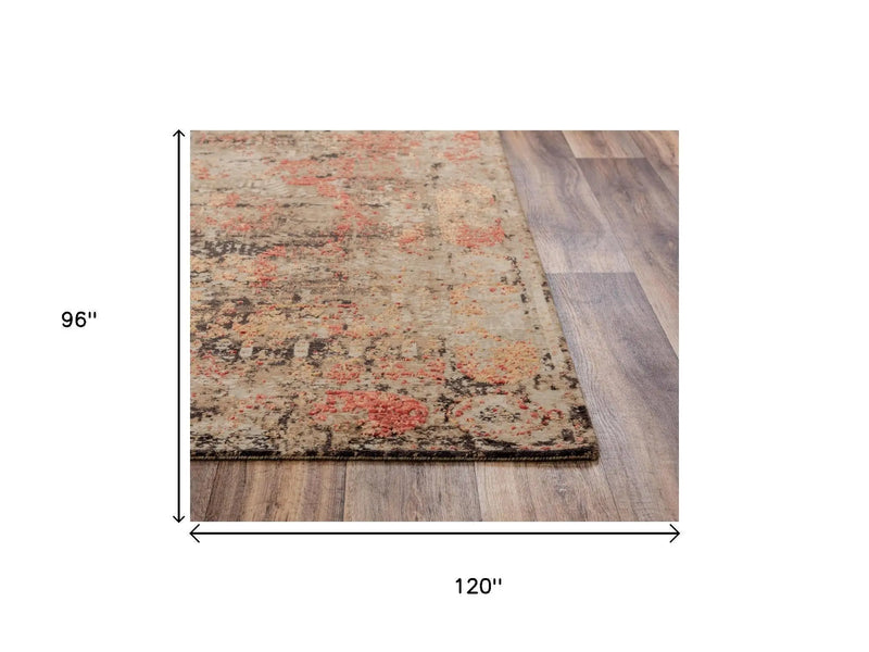 8' X 10' Green Copper And Beige New Zealand Lambs Wool Abstract Hand Carved Handmade Area Rug Homeroots Home Decor
