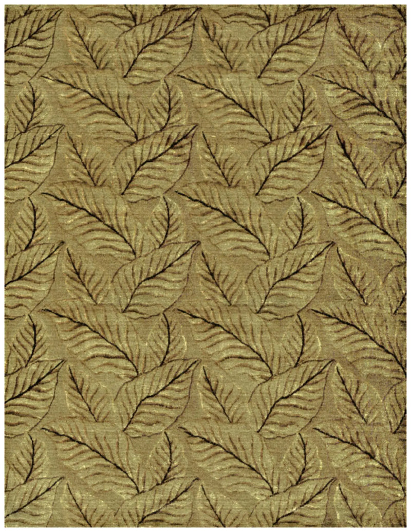 8' X 10' Green Tan And Black Floral Hand Knotted Area Rug Homeroots Home Decor