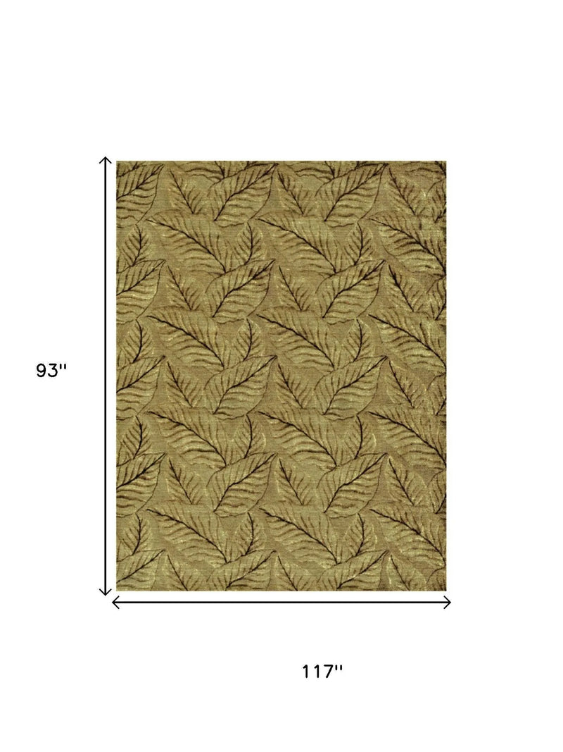 8' X 10' Green Tan And Black Floral Hand Knotted Area Rug Homeroots Home Decor